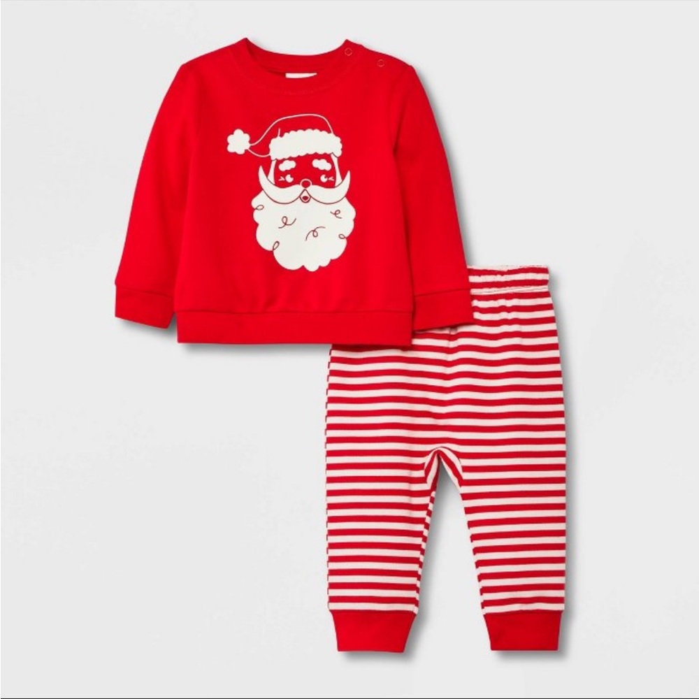 Baby 2pc Santa Fleece Graphic Top & Bottom Set - Cat & Jack / size 3-6 months